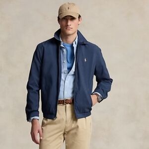 Polo by Ralph Lauren Navy Blue Harrington Jacket with Tan Cap Accents